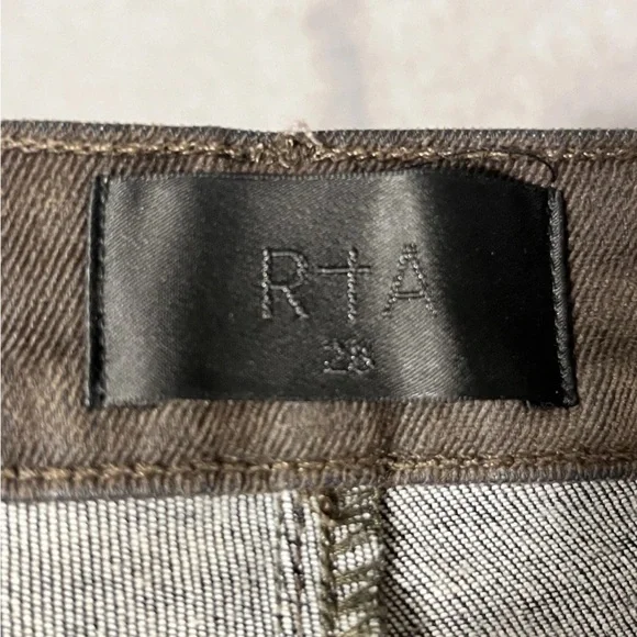 RTA Road To Awe Brush Velvet Jeans Sz 28 (30) Dark Olive Green Cotton Crop - Picture 8 of 10